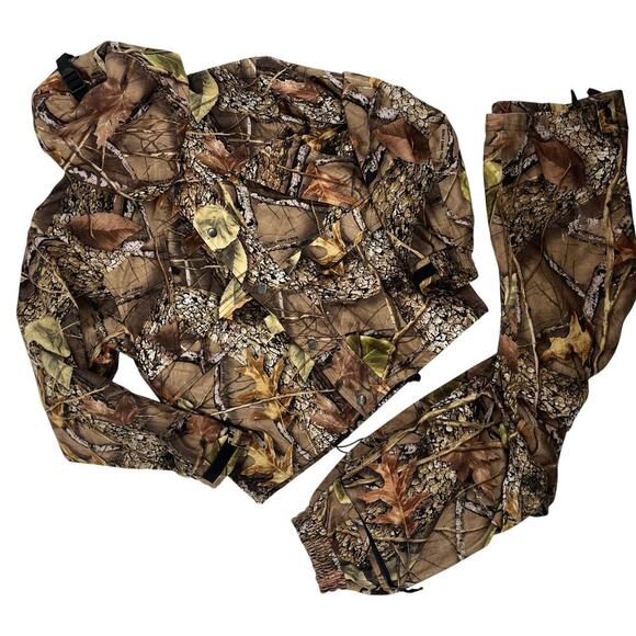 WFS Burly Camo Hunting Waterproof Packable Rain Jacket & Pants Youth Medium - Picture 1 of 13